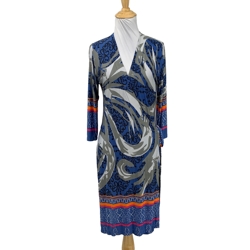 Analili Dress Womens S Small Multi Abstract Pattern Stretch Waist Tie Wrap Midi